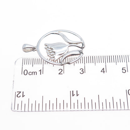 925 Sterling Silver Vintage WS Artisan Modernist Tulip Flower Pendant