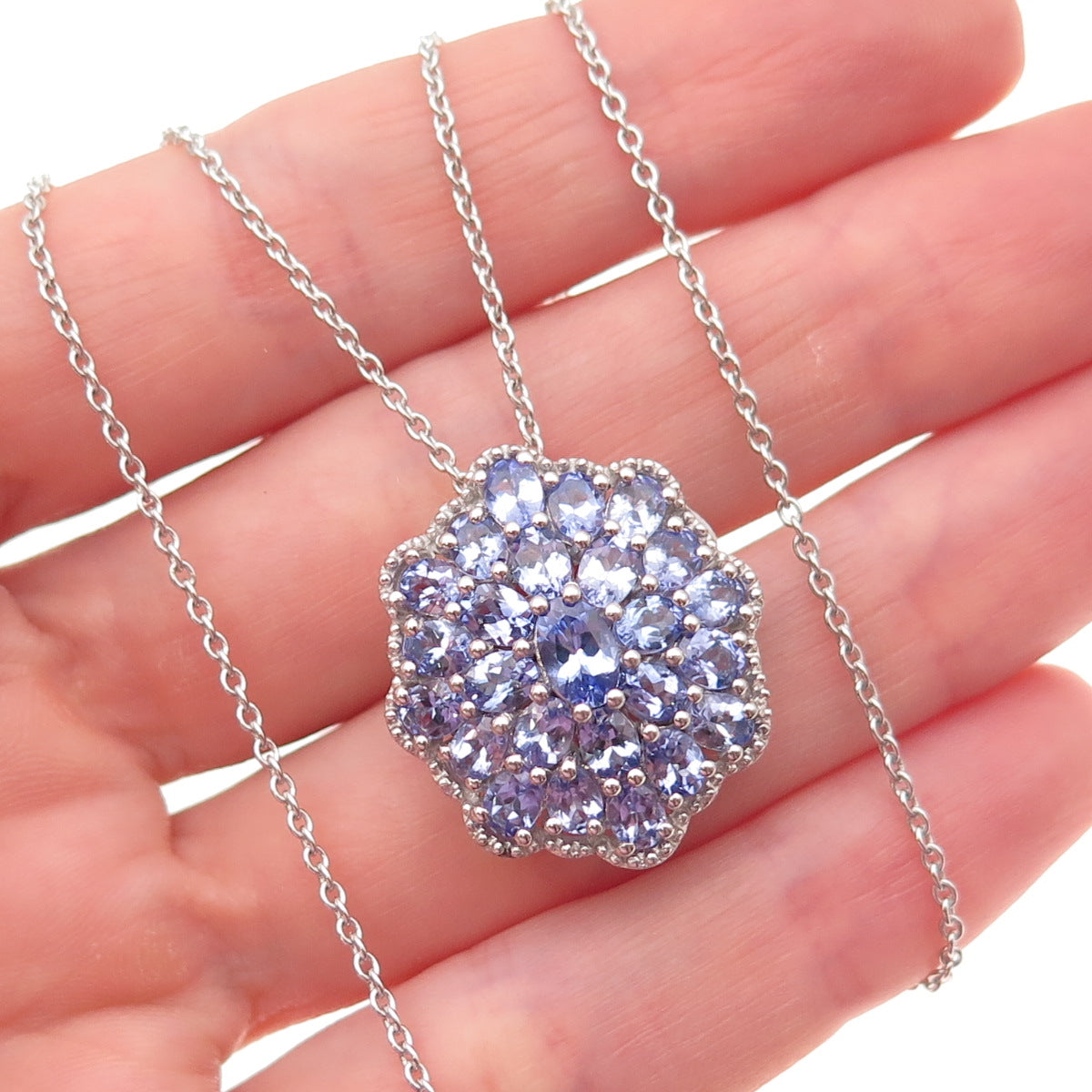 Chuck Clemency 925 Sterling Silver Real Tanzanite Cable Chain Necklace 20"