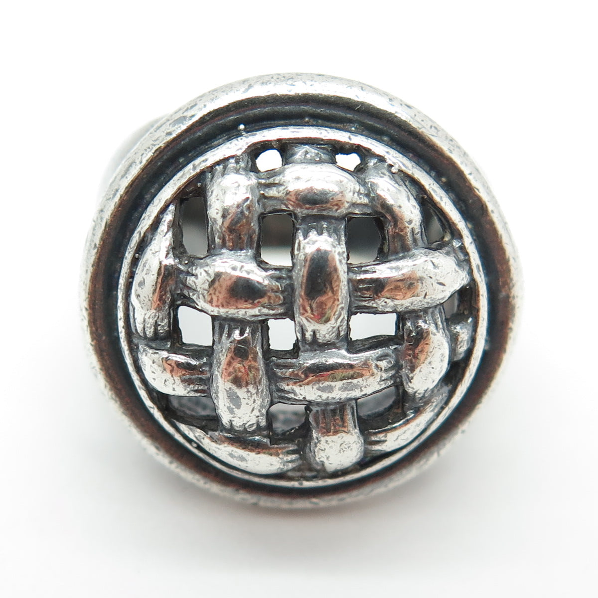 925 Sterling Silver Vintage Woven Button Oxidized Ring Size 7