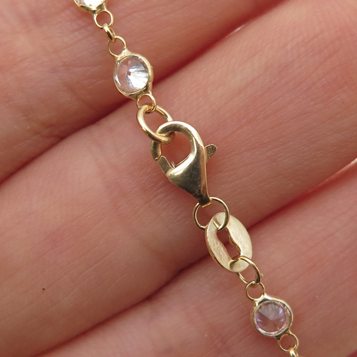 925 Sterling Silver Gold Plated Round-Cut C Z Bracelet 8.25"