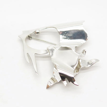 925 Sterling Silver Vintage Mexico Modernist Fish Pin Brooch