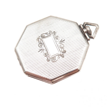 925 Sterling Silver Antique Art Deco Octagon Locket Pendant