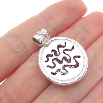 925 Sterling Silver Vintage Purple Glass Modernist Charm Pendant