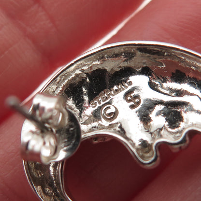 SHUBE 925 Sterling Silver Vintage Crescent Man in the Moon Modernist Earrings