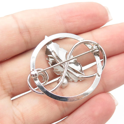 925 Sterling Silver Antique Art Deco Dixell Rhinestone Leaf Pin Brooch