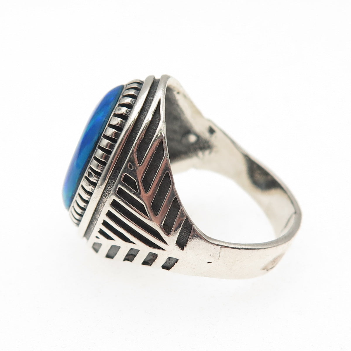 950 Silver Vintage Real Opal Oxidized Ring Size 9.5