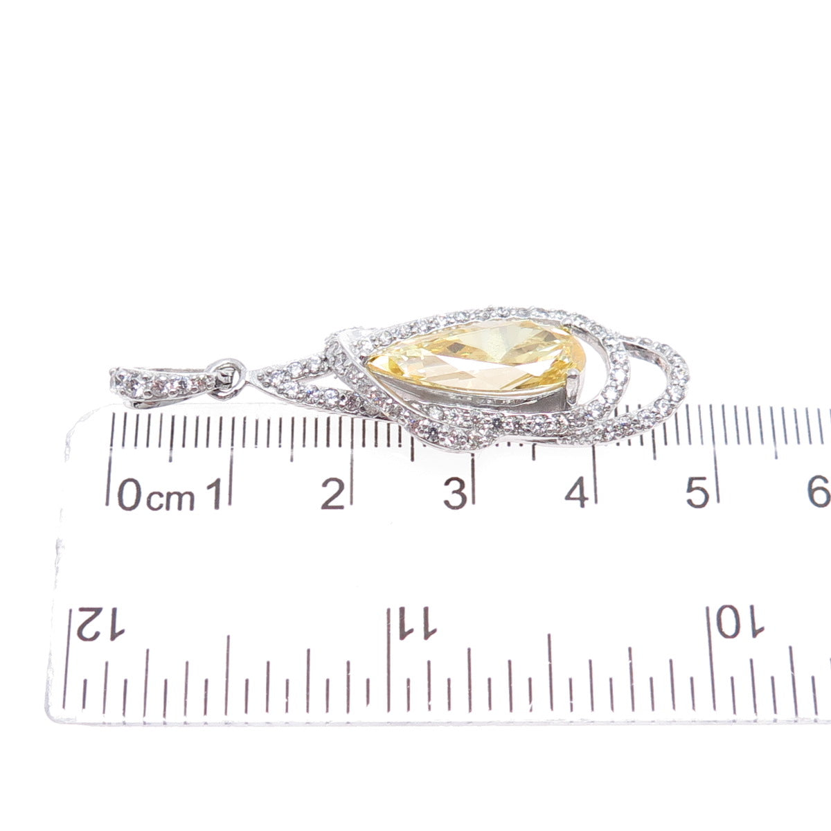 925 Sterling Silver Pear-Cut Canary & Round-Cut White C Z Twisted Charm Pendant