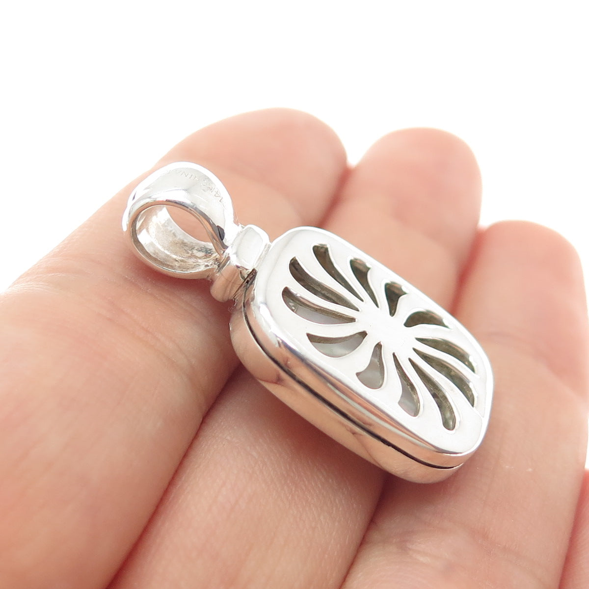 14K Gold 925 Sterling Silver Vintage Real MOP Oxidized Charm Pendant