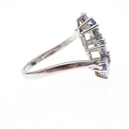 925 Sterling Silver Real Diamond & Tanzanite Floral Ring Size 8
