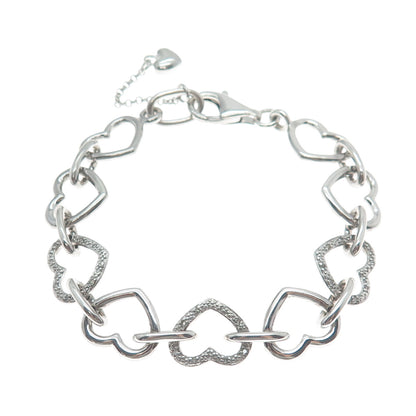 925 Sterling Silver Real Round-Cut Diamond Heart Link Bracelet 6.5"
