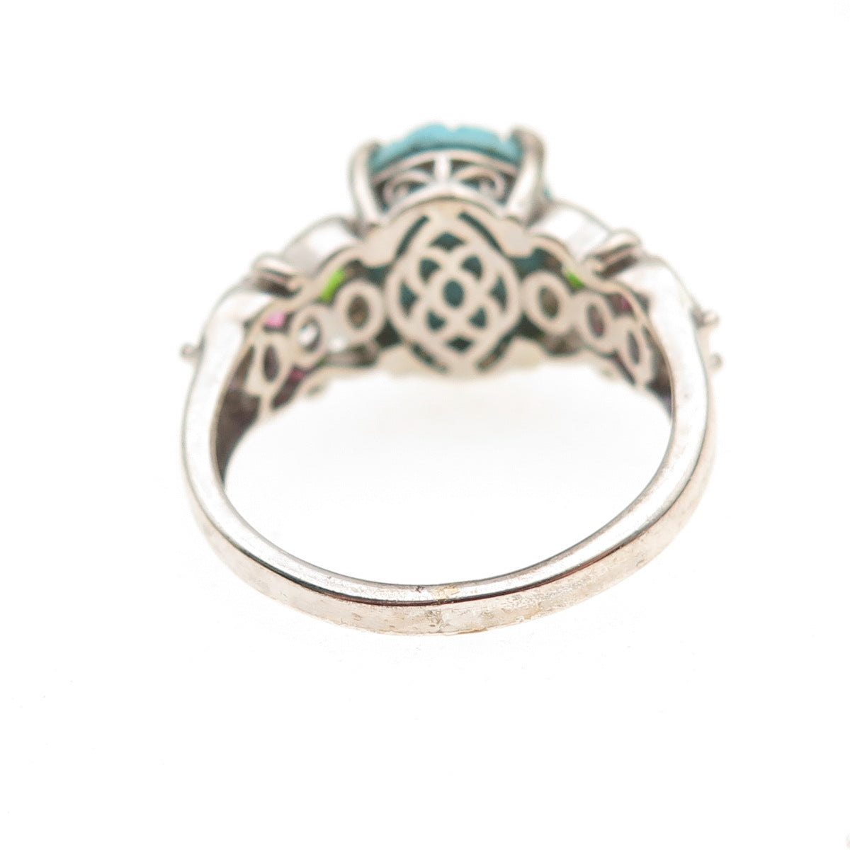 Chuck Clemency 925 Sterling Turquoise Amethyst Tanzanite Peridot Ring Size 8.25