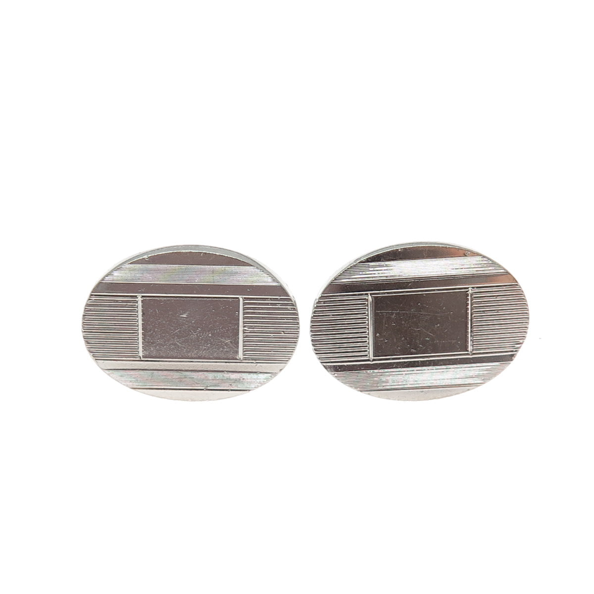 LAMODE 925 Sterling Silver Vintage Engravable Classic Oval Cufflinks