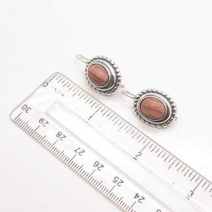 925 Sterling Silver Vintage Real Jasper Beaded Oval Earrings