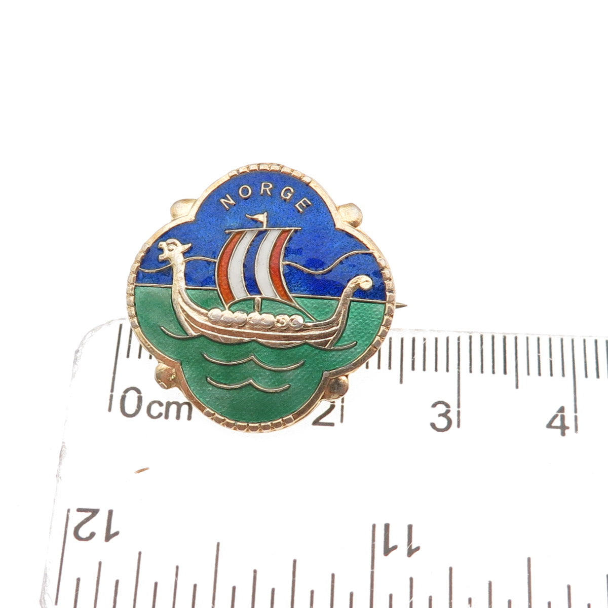 OF Hjortdahl 925S Sterling Gold Plated Vintage Norway Enamel Viking Ship Brooch