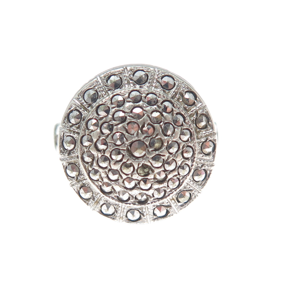THEDA 925 Sterling Silver Antique Art Deco Real Marcasite Round Ring Size 7