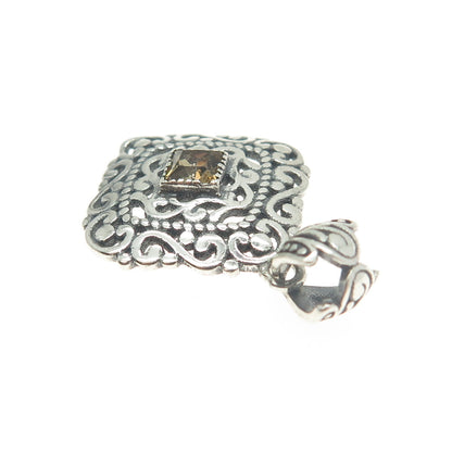 BERIA 925 Sterling Silver Princess-Cut Rhinestone Ornate Square Pendant