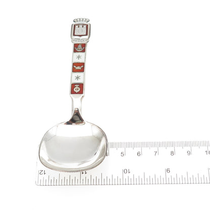 MAGNUS AASE 925S Sterling Vintage Norway Enamel Bergen Coat of Arms Baby Spoon