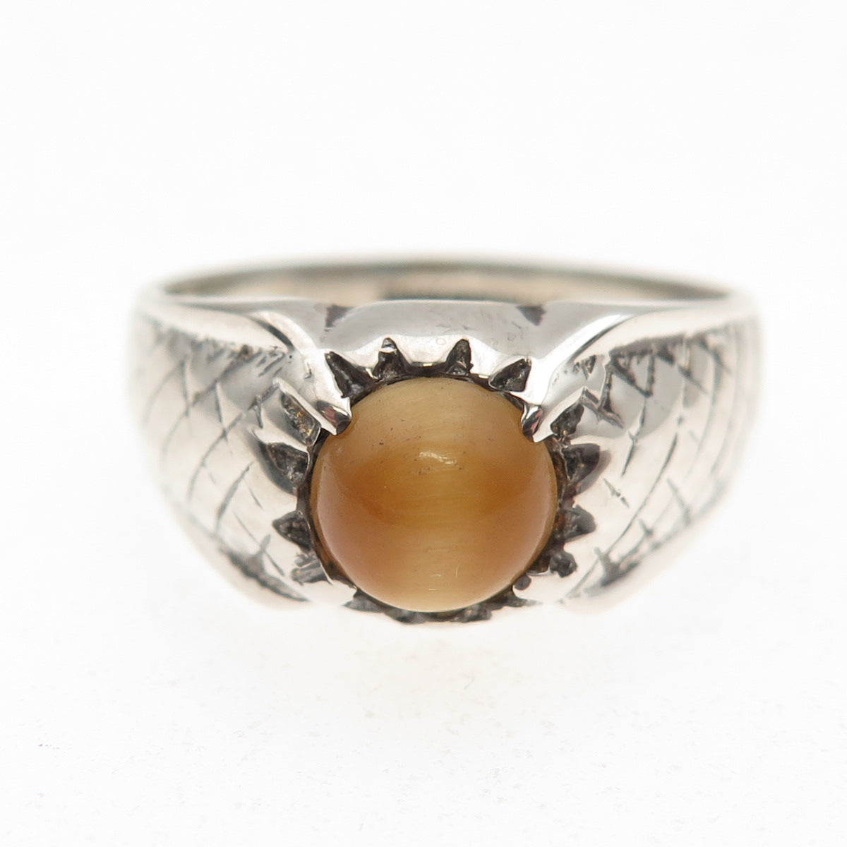 McGrath Hamin 925 Sterling Silver Vintage Real Tiger Eye Oxidized Ring Size 9.5