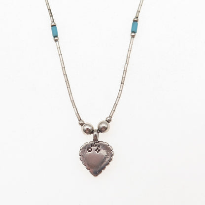Sunwest Old Pawn 925 Sterling Vintage Turquoise Inlay Heart Liquid Necklace 16"