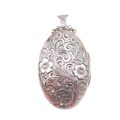 925 Sterling Silver Antique Art Deco Engraved Monogram Floral Locket Pendant