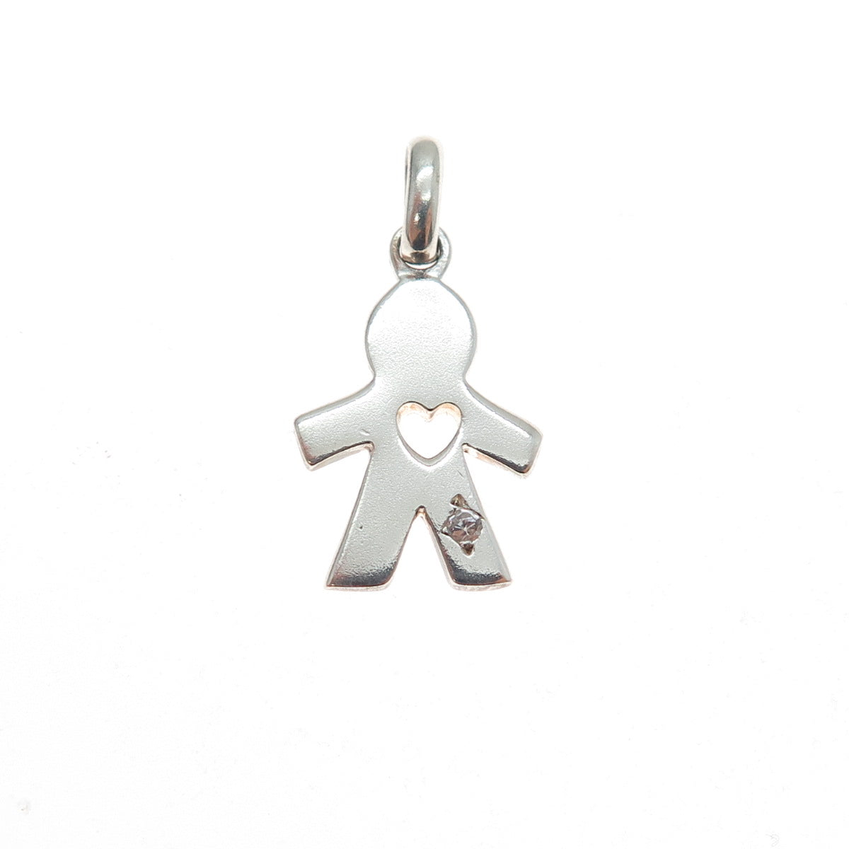 925 Sterling Silver Vintage C Z Boy's Heart Minimalist Charm Pendant