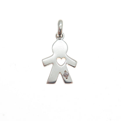 925 Sterling Silver Vintage C Z Boy's Heart Minimalist Charm Pendant