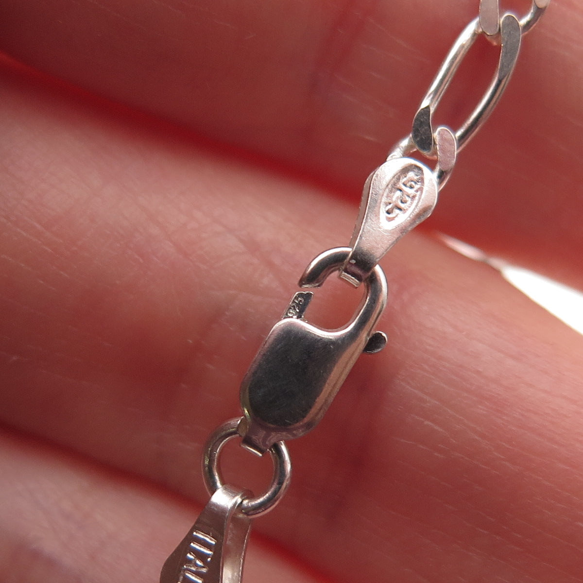925 Sterling Silver Italy Figaro Link Bracelet 7"