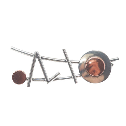 925 Sterling Silver 2-Tone Vintage Modernist Pin Brooch