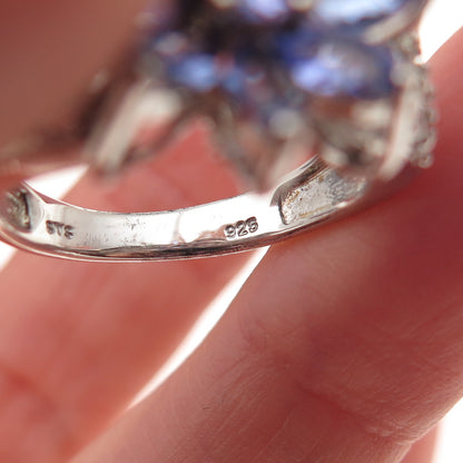 Chuck Clemency 925 Sterling Real Tanzanite & White Topaz Floral Ring Size 8.25