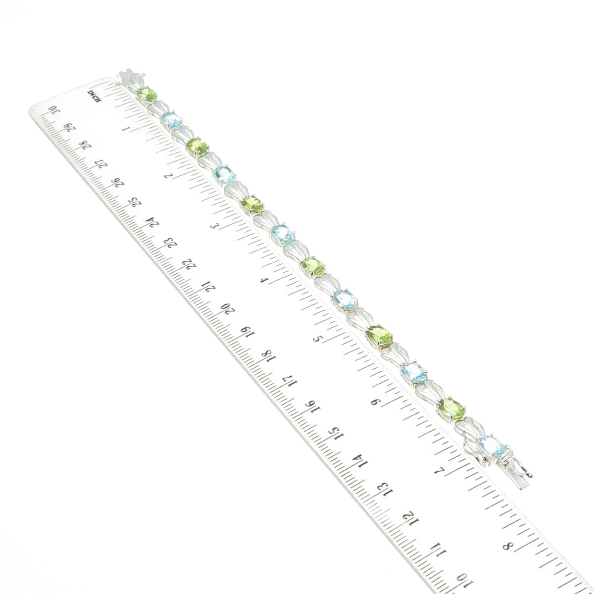 925 Sterling Silver Real Blue Topaz & Peridot Tennis Link Bracelet 7"