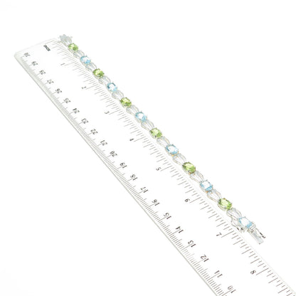 925 Sterling Silver Real Blue Topaz & Peridot Tennis Link Bracelet 7"