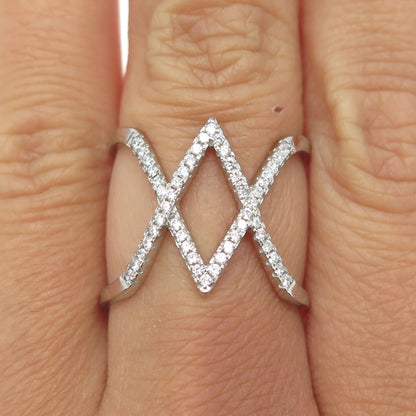 925 Sterling Silver Round-Cut C Z "XX" Ring Size 8