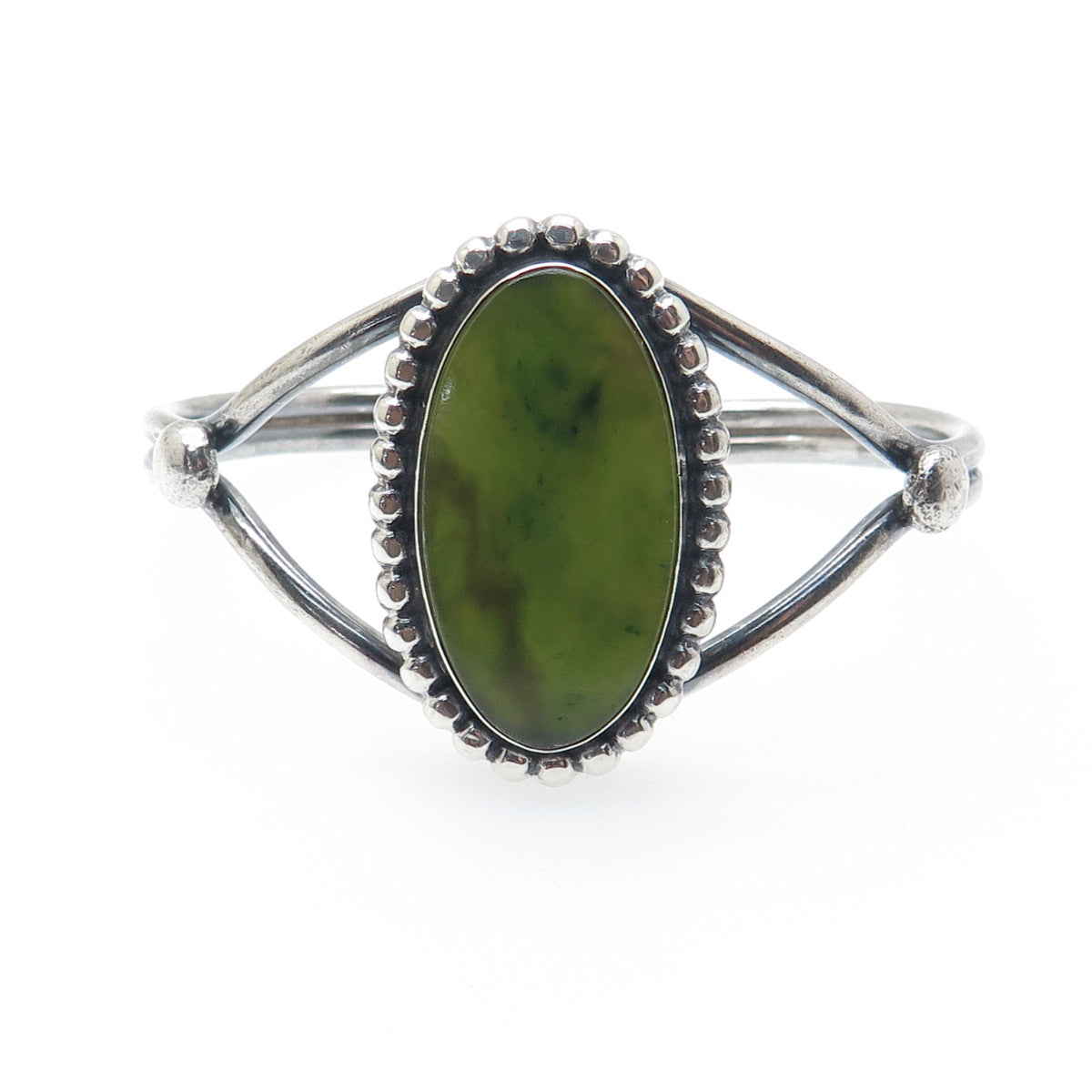 Old Pawn 925 Sterling Silver Vintage Southwestern Jade Adjustable Bracelet 5.75"