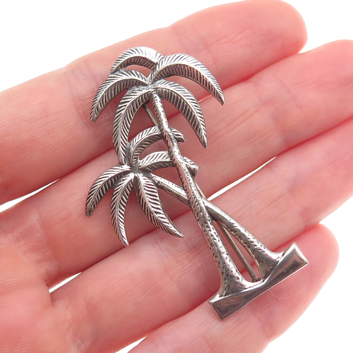 925 Sterling Silver Vintage Palm Tree Oxidized Pin Brooch