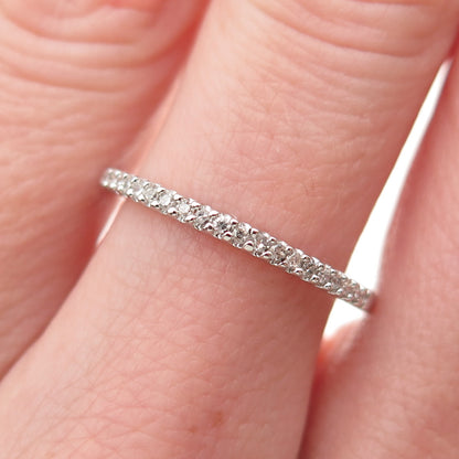 SUN 925 Sterling Silver Real Round-Cut Diamond Half Eternity Band Ring Size 7.25