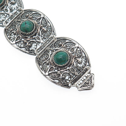 925 Sterling Silver Vintage Real Eilat Filigree Panel Link Oxidized Bracelet 7"