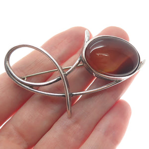 TEPPICH 925 Sterling Silver Vintage Israel Red Agate Gemstone Modernist Brooch