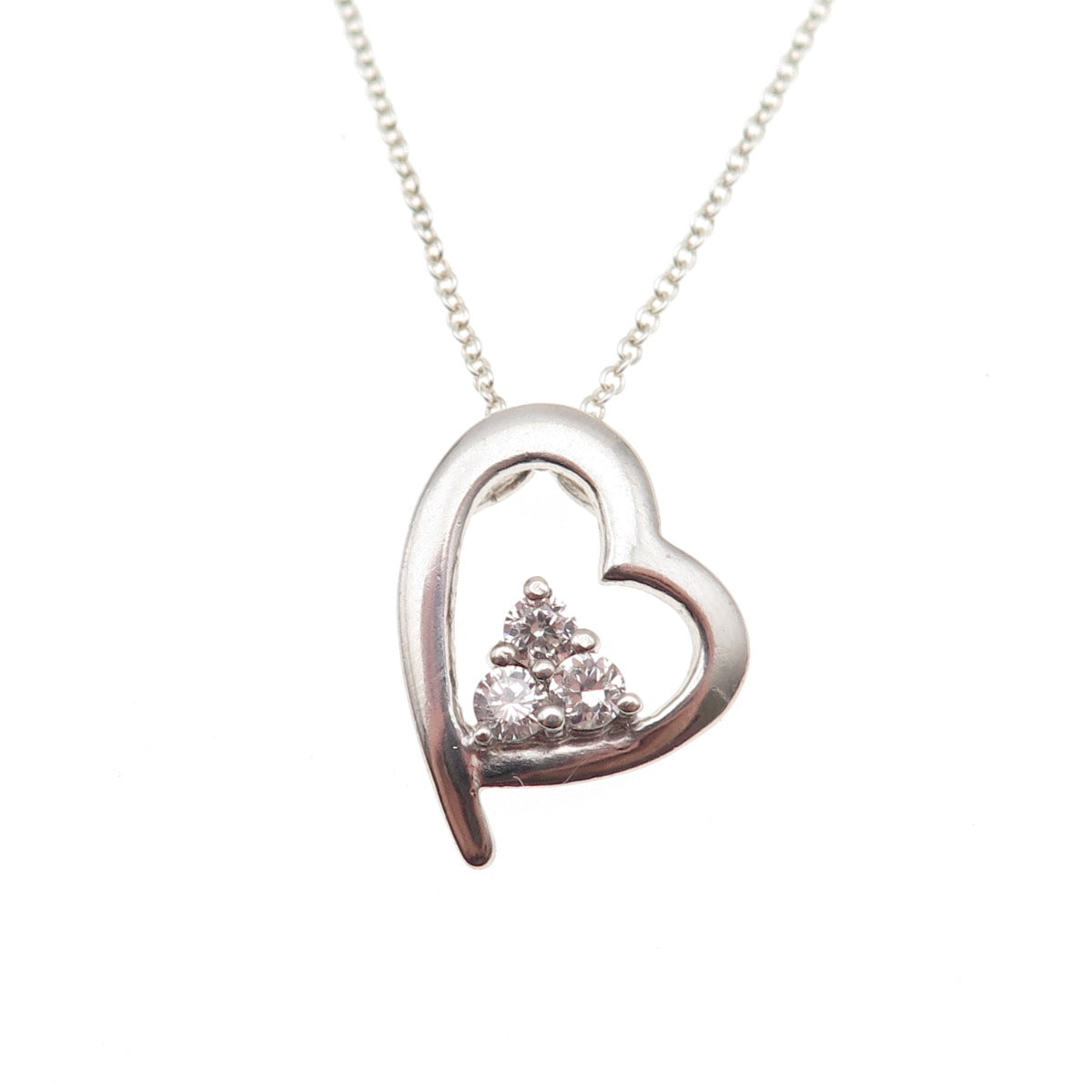 925 Sterling Silver Round-Cut C Z Heart Cable Chain Necklace 18"