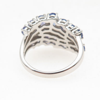 925 Sterling Silver Real Oval-Cut Tanzanite & Round-Cut White Topaz Ring Size 8