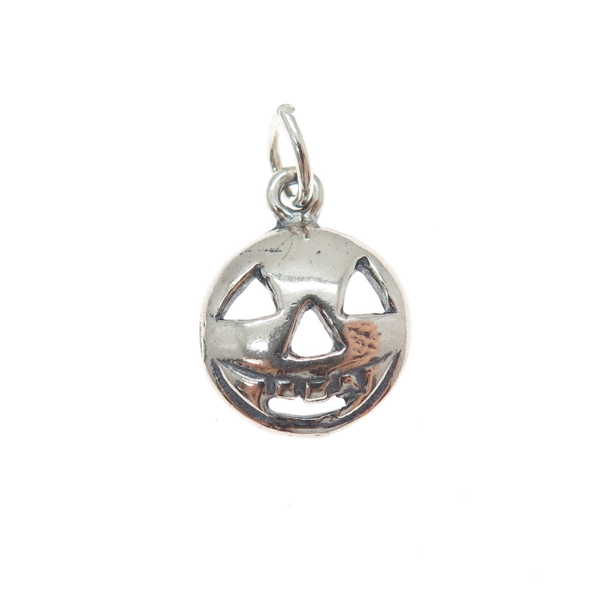 925 Sterling Silver Vintage Halloween Pumpkin Mask Minimalist Charm Pendant