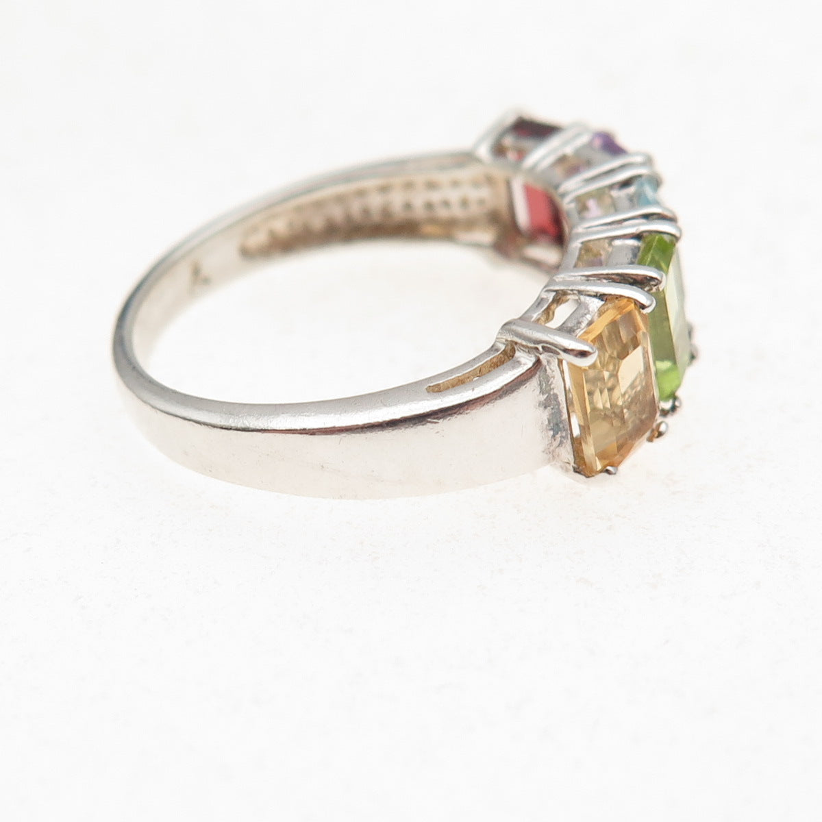 925 Sterling Silver Vintage Topaz Amethyst Citrine Peridot Garnet Ring Size 7.25