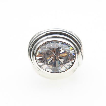 925 Sterling Silver Vintage Oval-Cut C Z Modernist Oxidized Ring Size 6