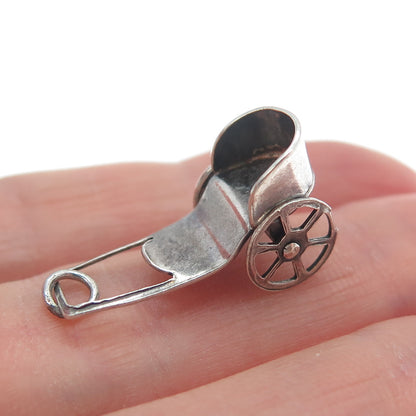 925 Sterling Silver Vintage Mexico Rickshaw Minimalist 3D Charm Pendant