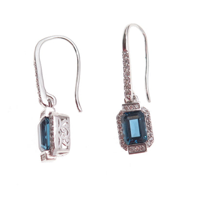 Han 925 Sterling Silver Blue & White C Z Dangle Earrings