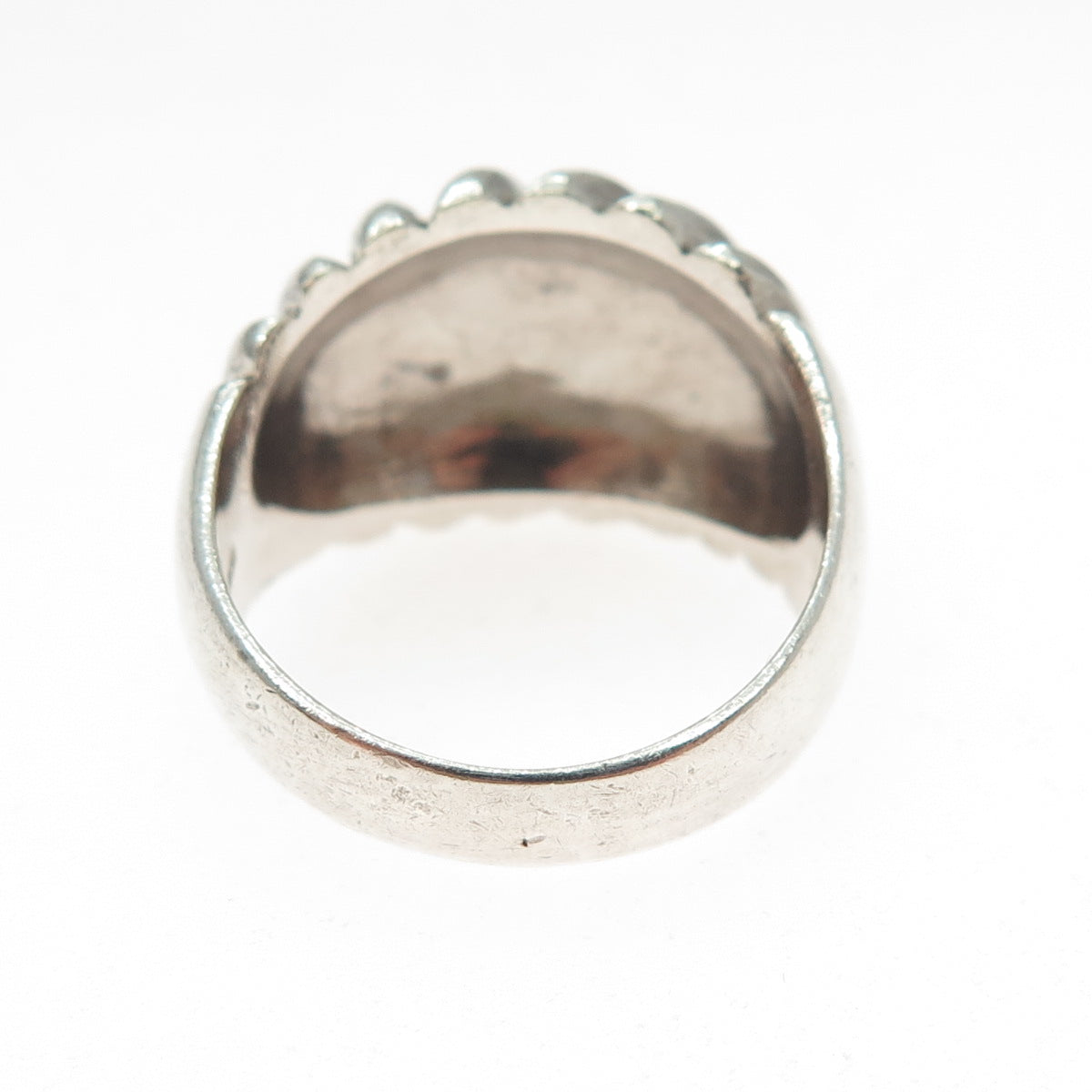 925 Sterling Silver Vintage Modernist Ribbed Oxidized Ring Size 9