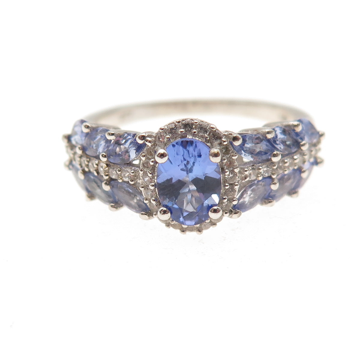 Chuck Clemency 925 Sterling Silver Real Tanzanite & White Topaz Ring Size 8