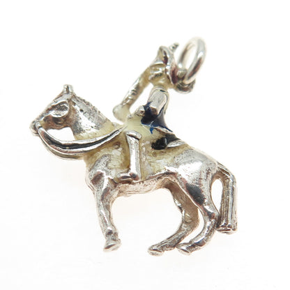 925 Sterling Silver Vintage Enamel Horse Rider 3D Pendant