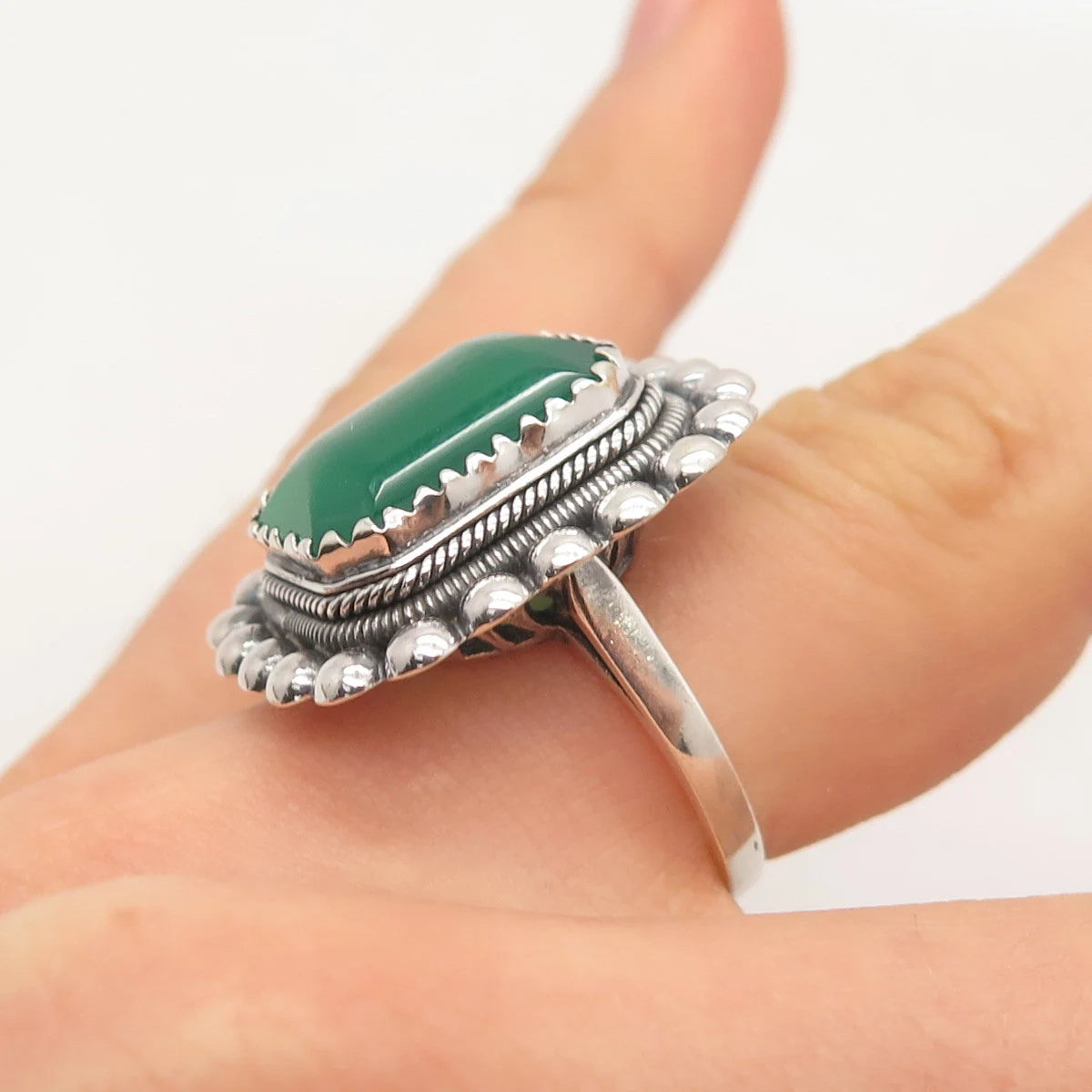 925 Sterling Silver Vintage Real Chalcedony Gemstone Ring Size 6.5