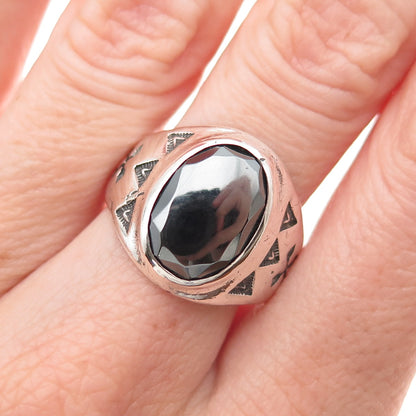Wheeler Mfg Old Pawn Sterling Silver Vintage Hematite Arrow Tribal Ring Size 9.5