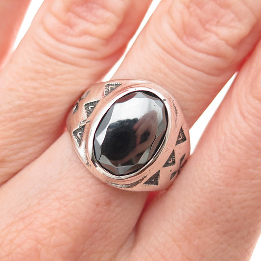 Wheeler Mfg Old Pawn Sterling Silver Vintage Hematite Arrow Tribal Ring Size 9.5